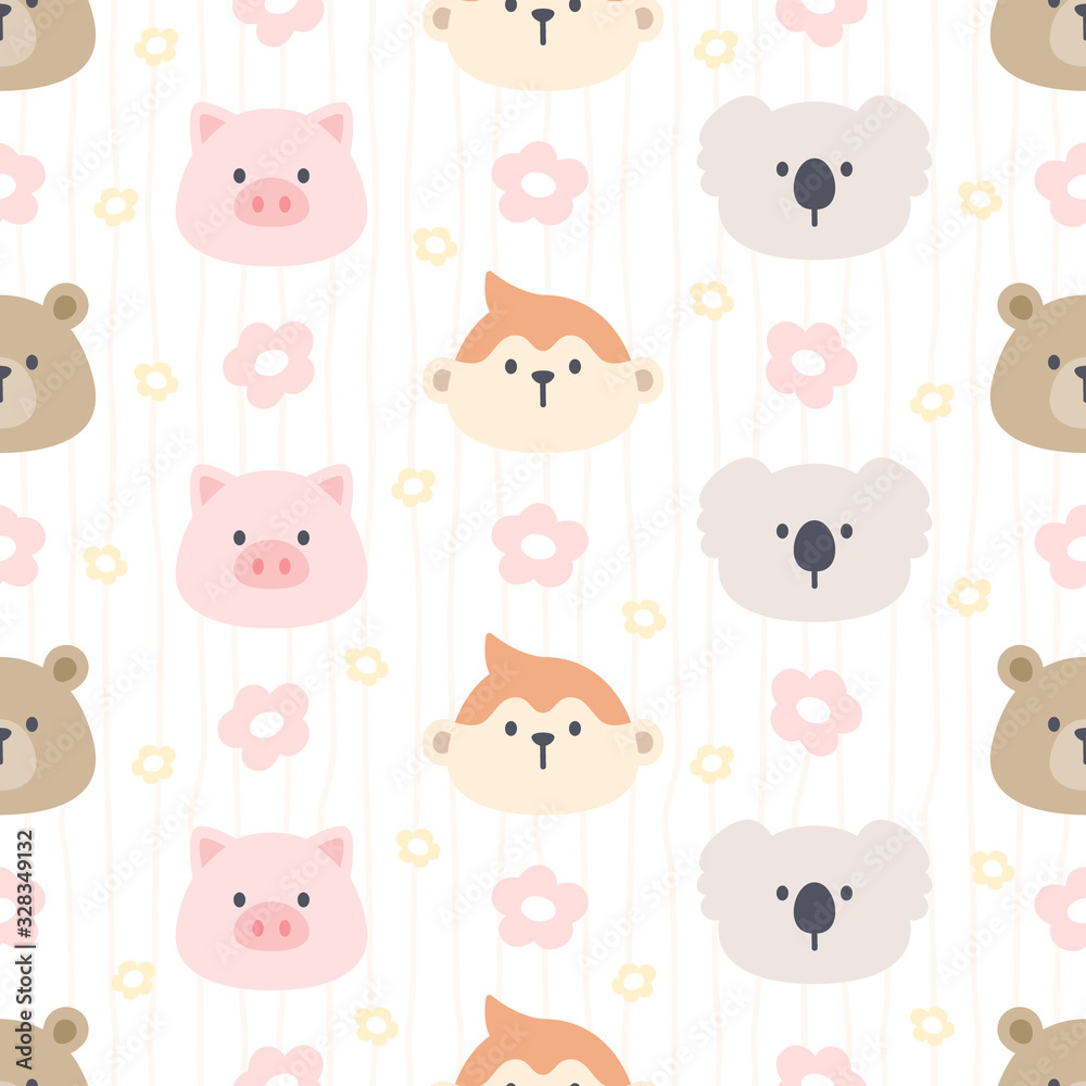 Cute animal seamless pattern background