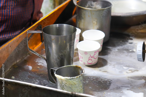Valokuva Tea Or Coffee Making Counter At Shop Restaurant In Indian Hotel With Malai And G