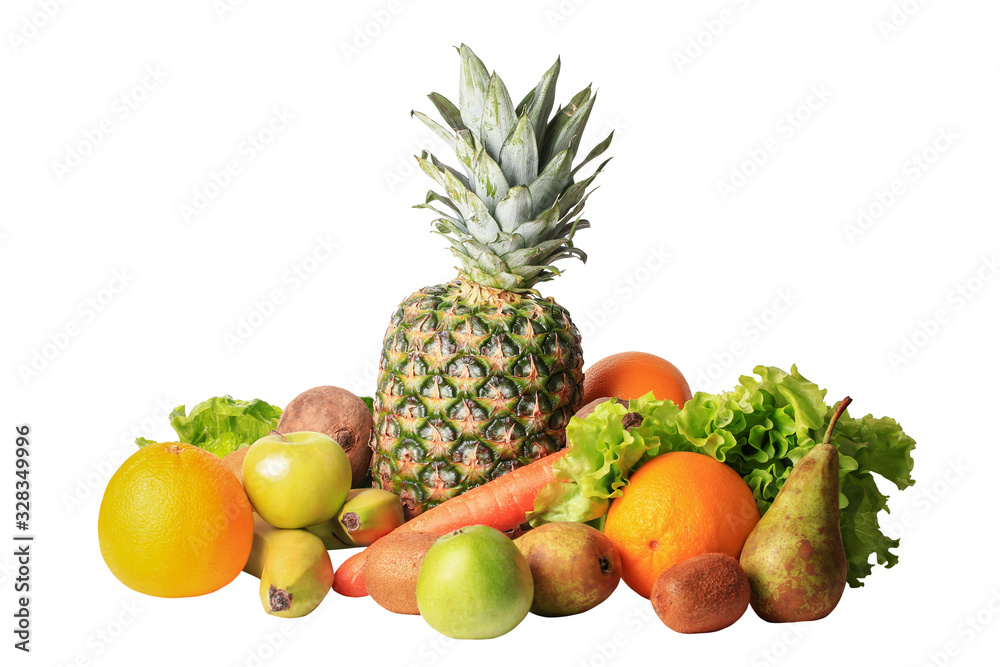 Still life of fruit Isolated on a white background. Side view. Close-up.