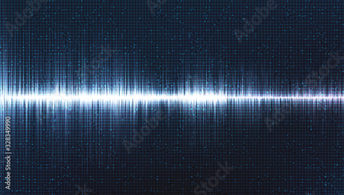 Digital Sound Wave with Circle Vibration on Light Blue Background,technology and earthquake wave  diagram concept,design for music studio and science,Vector Illustration.