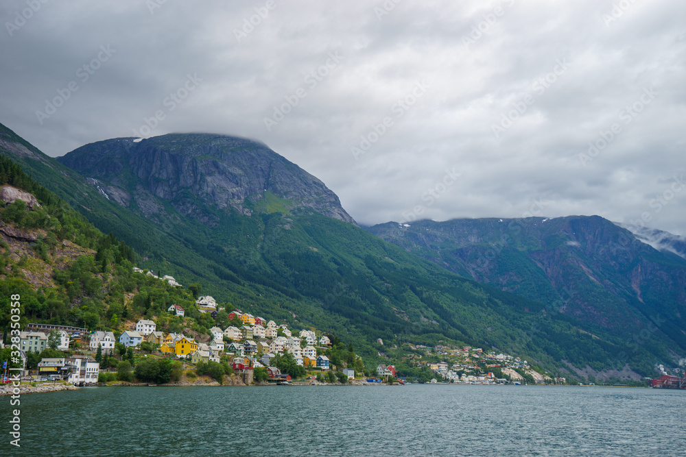beautiful norwegian landscape with fjord in Odda