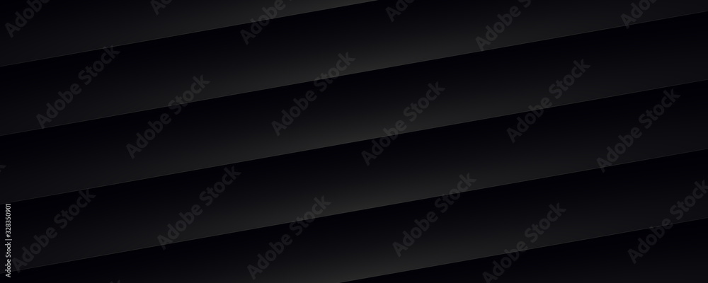 Obraz premium Dark background composed of horizontal inclined black bands with a gray reflection - web banner