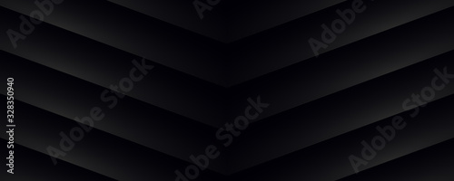 Dark background composed of horizontal inclined black bands with a gray reflection - web banner