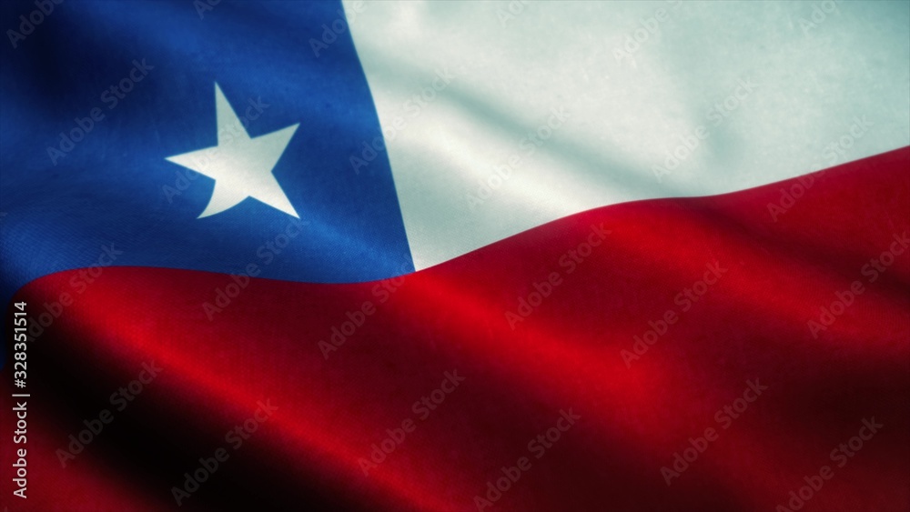 Chile flag waving in the wind. National flag of Chile. Sign of Chile. 3d illustration