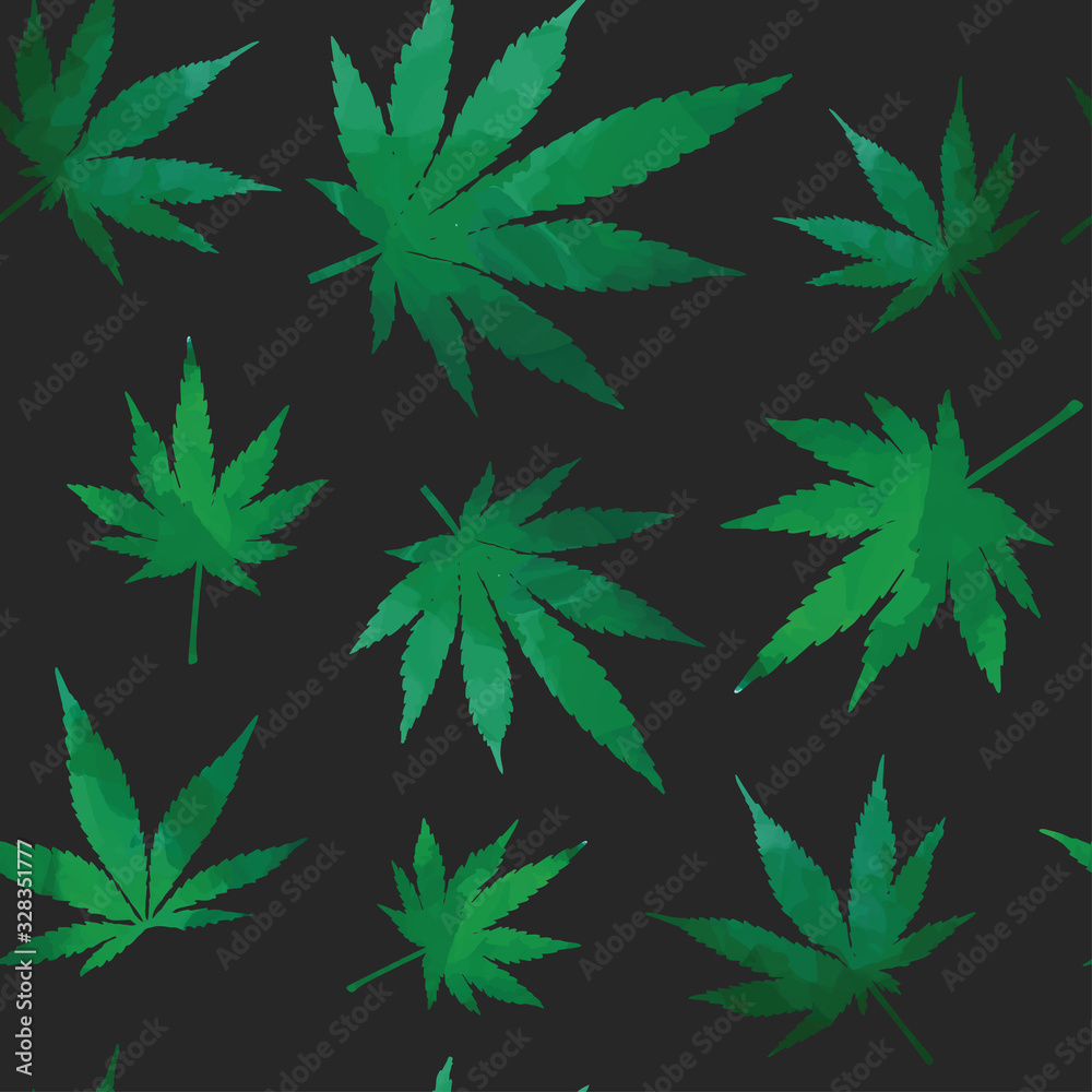 Cannabis green fresh leaves seamless pattern