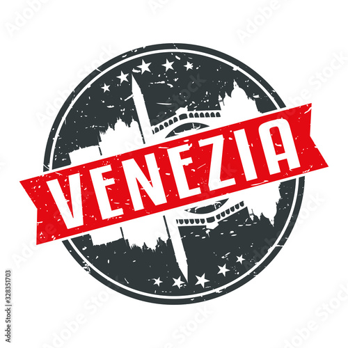 Venice Italy  Round Travel Stamp. Icon Skyline City Design Vector.