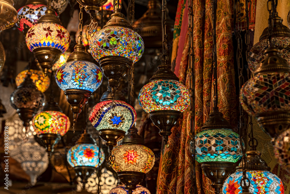 Turkish or Moroccan glass tea light hanging lantern. Mystical ambiance created by these glass lanterns