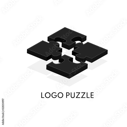 Design of logo puzzle 3D. Black color with shadow. Vector