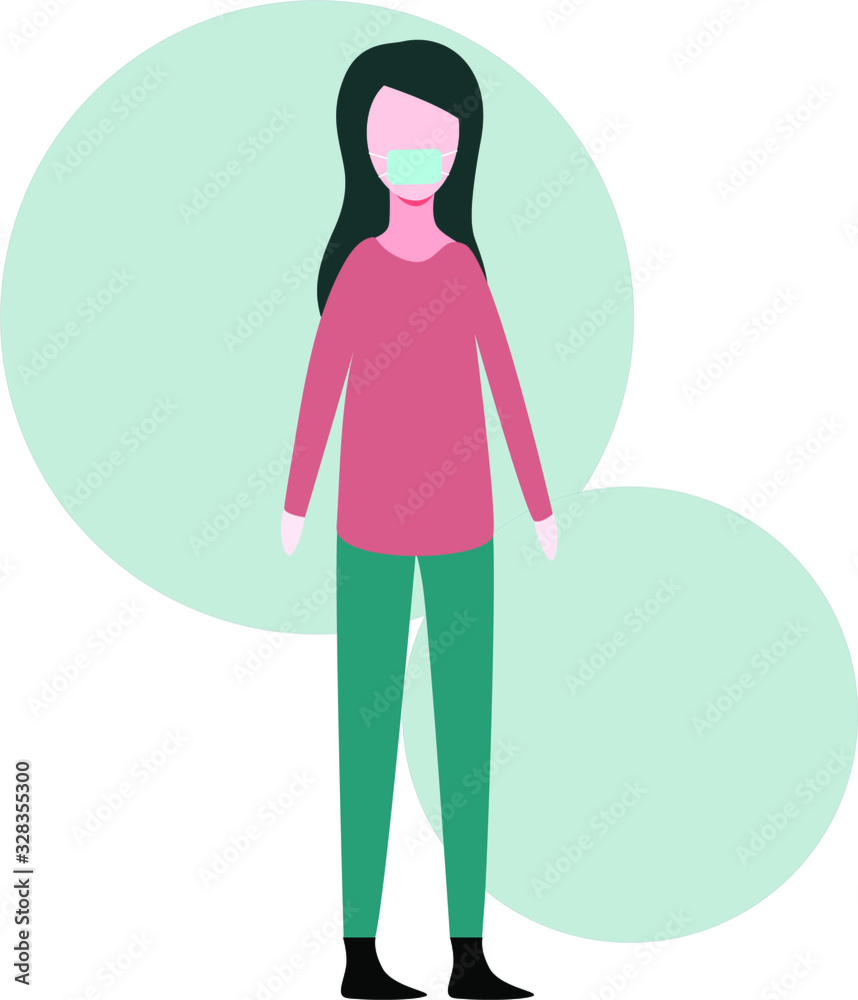 Vector illustration, character, woman in medical mask. Vector illustration, character, woman in medical mask.