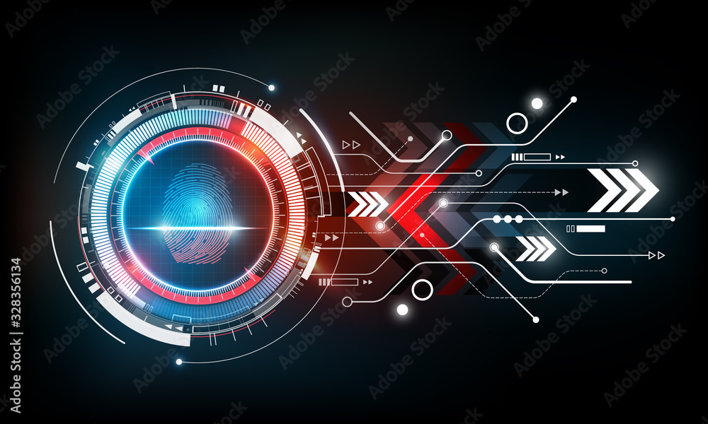 Fingerprint scan with abstract Futuristic Technology Background, Security system concept, vector illustration