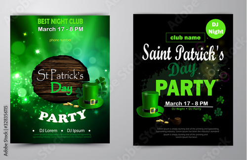 Irish holiday Saint Patrick s Day. Party poster, disco night placard