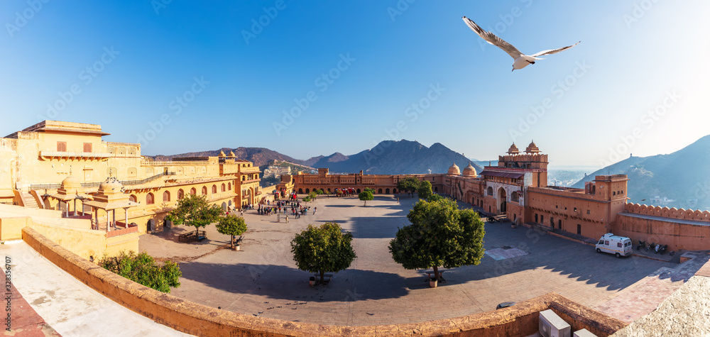 Amber Fort courtyard, India, Jaipur, full panorama