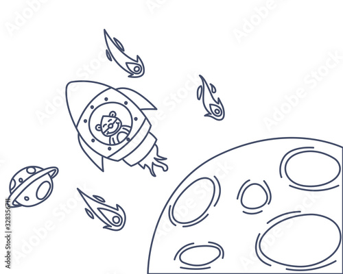 Astronaut coloring book line art design vector illustration. Space separate objects. Space hand drawn doodle design elements.