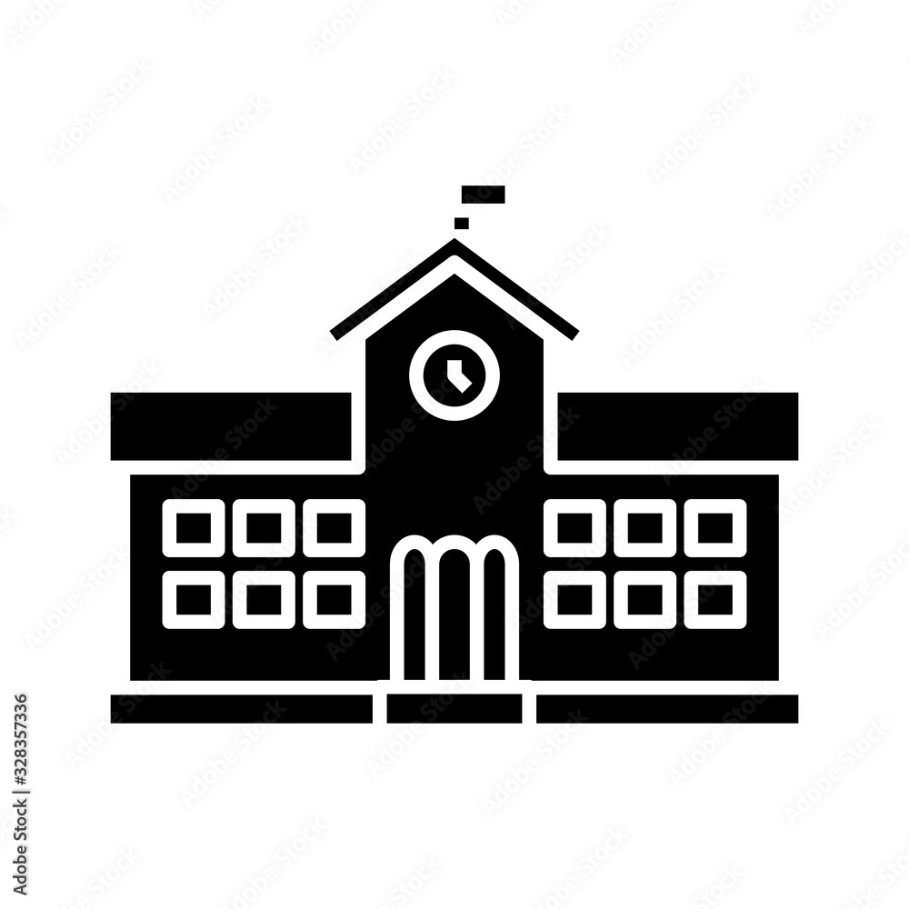 School building black icon, concept illustration, vector flat symbol, glyph sign.