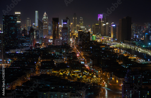 Tianjin city center night Heping District in China 