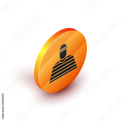 Isometric Prisoner icon isolated on white background. Orange circle button. Vector Illustration