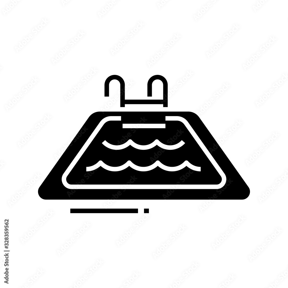 Swimming pool black icon, concept illustration, vector flat symbol, glyph sign. Swimming pool black icon, concept illustration, vector flat symbol, glyph sign.
