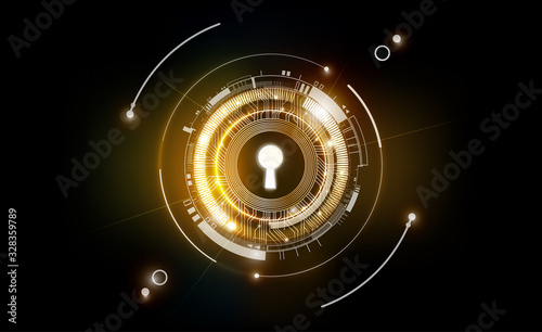 Glow keyhole abstract futuristic technology background with light and shiny, key of success solution, business concept, vector illustration