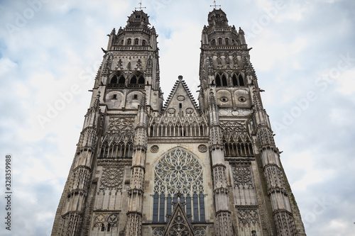 architectural detail of the Roman Catholic cathedral Saint Gatien in Tours, France photo