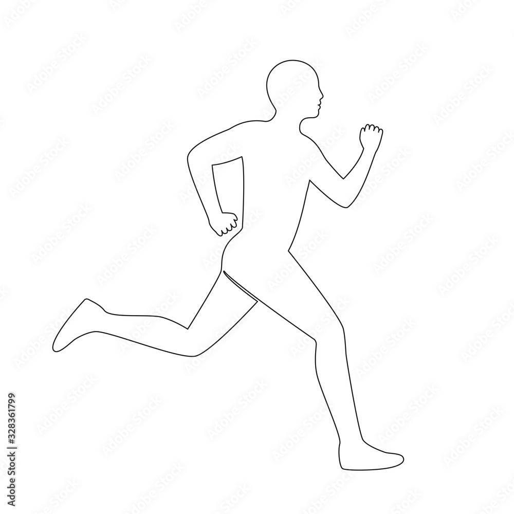 Young man runs, editable continuous linear silhouette. Male black outline, contour. Sport lifestyle, speed, victory, race winning concept. Vector illustration Young man runs, editable continuous linear silhouette. Male black outline, contour. Sport lifestyle, speed, victory, race winning concept. Vector illustration