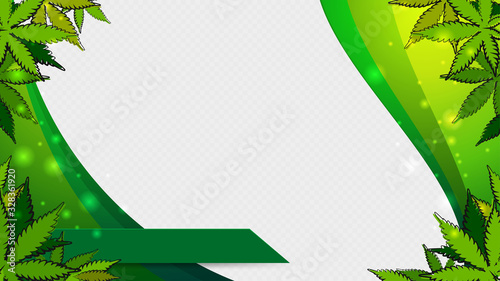 A template for your creativity with a frame of cannabis leaves and a place for your background and title. Ready-made template for presentation