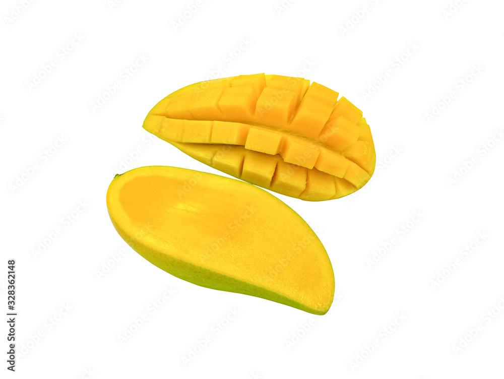 freshness mango tropical fruit beauty slice. isolated on white background with clipping path. pattern cut half square food. freshness mango tropical fruit beauty slice. isolated on white background with clipping path. pattern cut half square food.