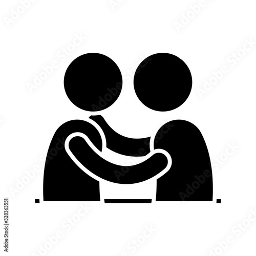 Supporting collegues black icon, concept illustration, vector flat symbol, glyph sign.