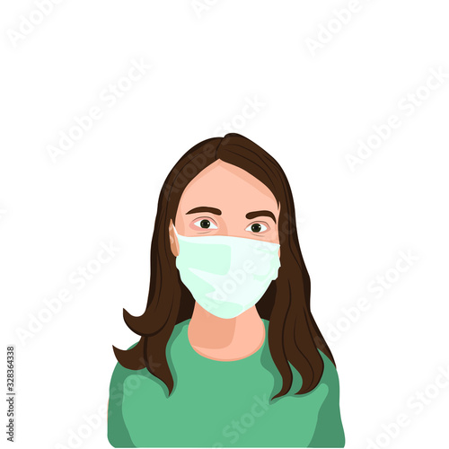 Medical mask. Healthy man, woman, girl in a medical protection mask. Health concept during an influenza epidemic. Vector flat style illustration.Isolated on white background.