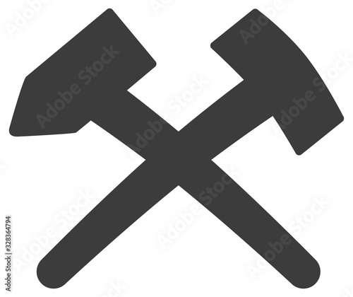 Bergbausymbol, Schlägel und Eisen, Holzstiel leicht gebogen