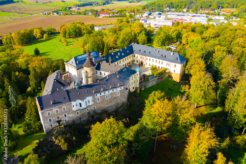 Panoramic view from drone of castle Zbiroh photo