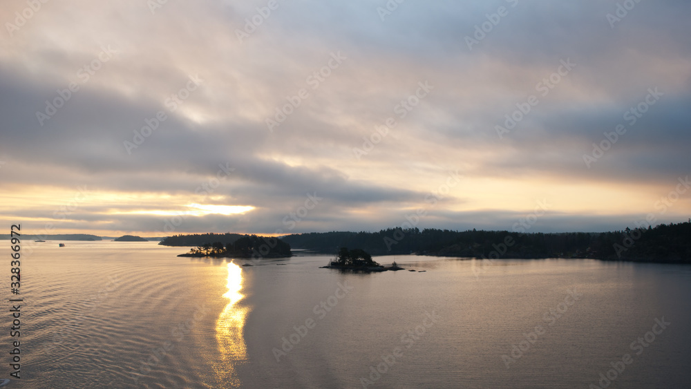 Baltic sea, sunrise, Scandinavia, Sweden, Islands, view from the ferry