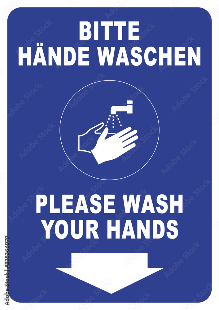 ks513 Kombi-Schild - deutsch: nssb9 NewSafetySignBlue nssb - zweisprachig / german - Gebotszeichen: Bitte Hände waschen - bilingual / english - mandatory sign: Please wash your hands - DIN A2 A3 g9160
