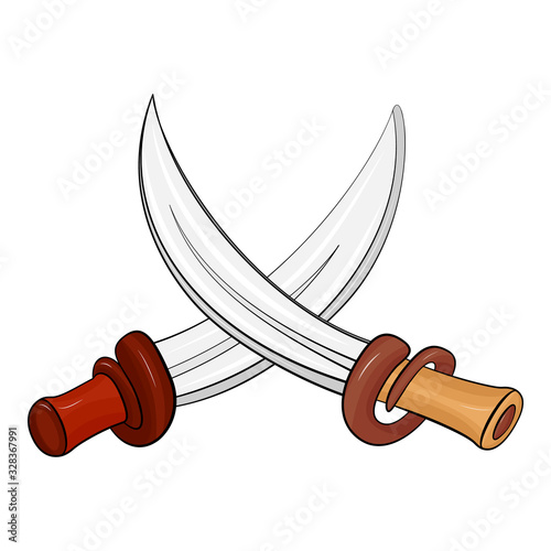 Two different daggers. Cold steel pirate weapon. Sabers for robbers. Isolated on a white background. Vector elements for party pirates.