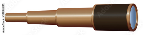 Spyglass for approaching objects. Folding optical telescope. Element for party pirates. Marine glass device for finding the way.