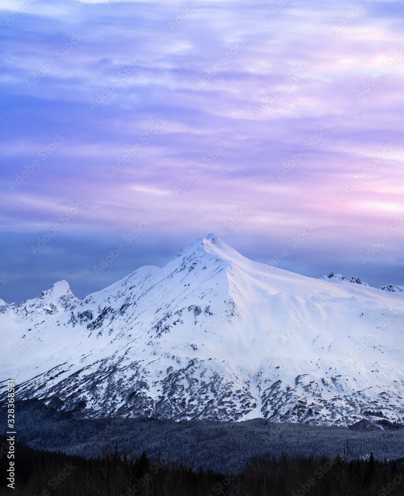 Pastel Sunset over Snowy Mountain Peak 