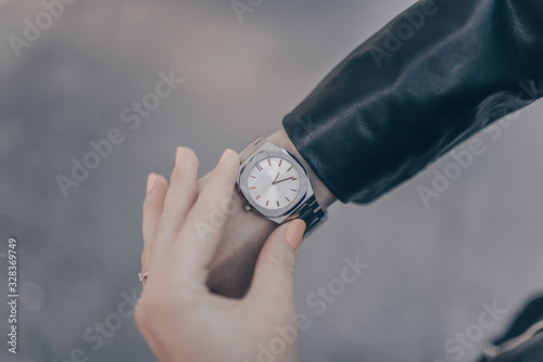 Elegant fashion watch on woman hand