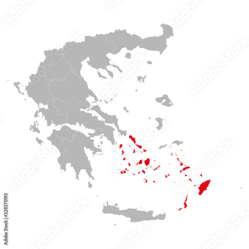 South aegean province highlighted red color on greece map vector. Gray background. photo