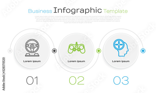 Set line Racing simulator cockpit, Gamepad and Head hunting concept. Business infographic template. Vector