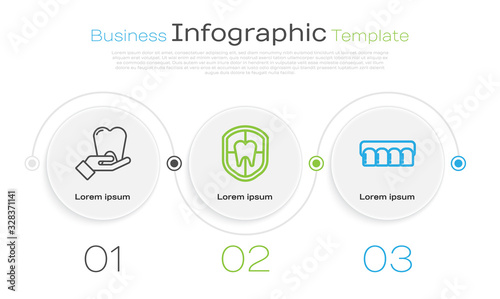 Set line Tooth, Dental protection and Dentures model. Business infographic template. Vector