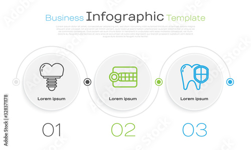 Set line Dental implant, Dentures model and Dental protection. Business infographic template. Vector