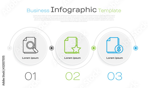 Set line Document with search, Document with star and Finance document. Business infographic template. Vector