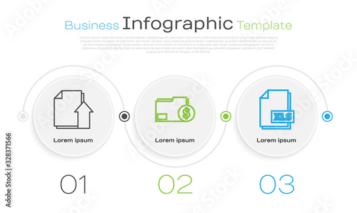 Set line Upload file document, Finance document folder and XLS file document. Business infographic template. Vector