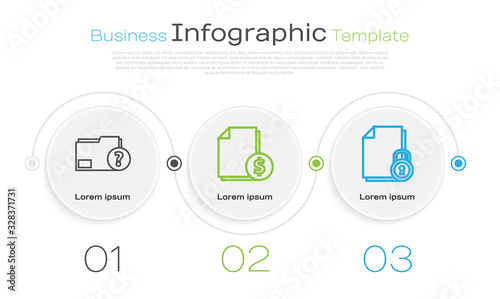 Set line Unknown document folder, Finance document and Document and lock. Business infographic template. Vector
