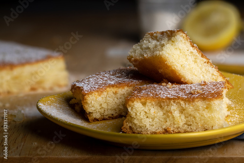 Delicious lemon sponge cake with sugar photo
