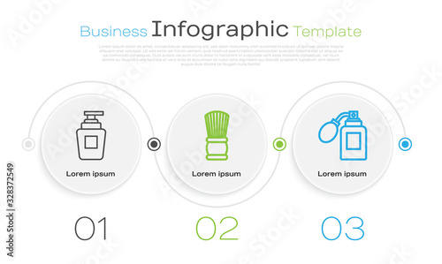 Set line Bottle of shampoo, Shaving brush and Aftershave bottle with atomizer. Business infographic template. Vector