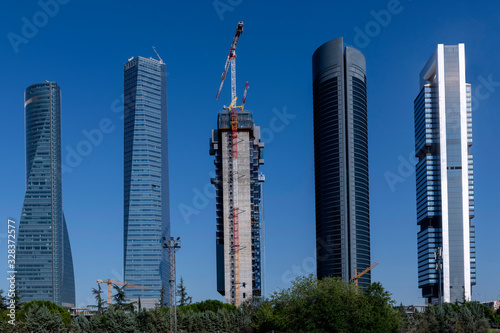 View of the four towers of Madrid, and the progress of the construction of the fifth tower