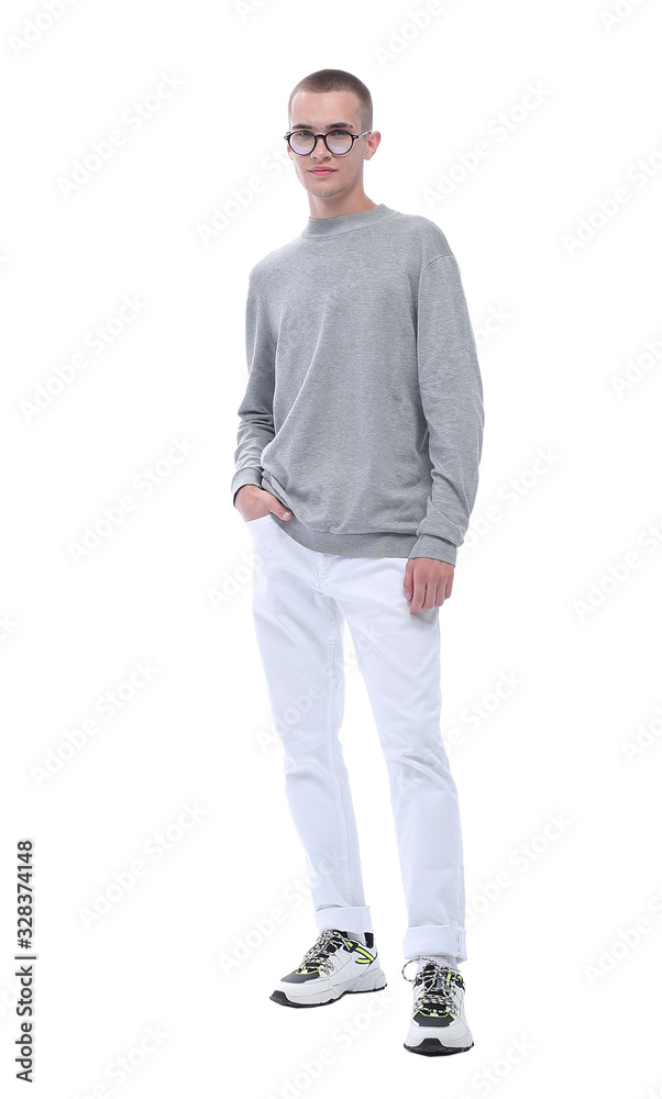 in full growth. casual stylish guy in glasses. in full growth. casual stylish guy in glasses.