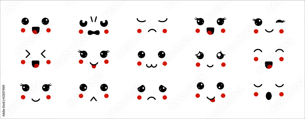 Kawaii Cute Faces Japanese Anime Emoji Stock Vector  Illustration of  emoticon element 137144566