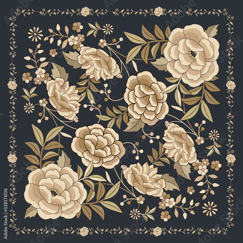Floral background inspired by embroidered fabrics in vintage oriental style