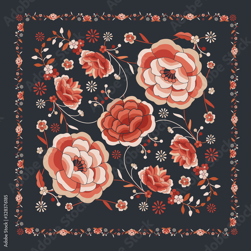 Floral background inspired by embroidered fabrics in vintage oriental style